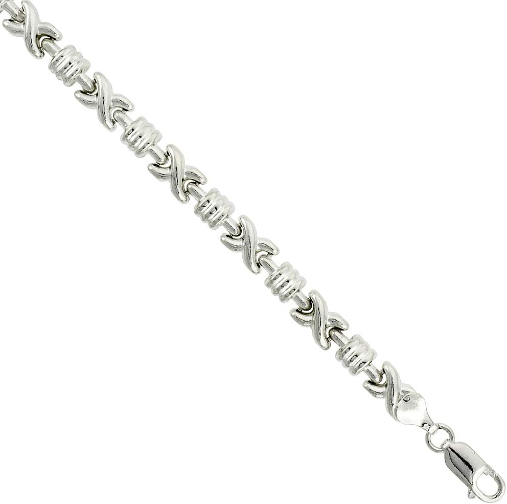 Sterling Silver XOXO Hugs & Kisses Bracelet (Available in 7 in. & 8 in.), 1/4 in. (6mm) Wide