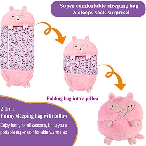 AMLOOPH Kids Sleeping Bag With Pillow, Soft And Warm Childrens Sleeping Bag For Girls And Boys Camping, 2 In 1 Foldable Portable Fun Animal Play Pillow Napper Sleeping Bags For Kids Gift (Alpaca-M)