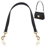 WADORN Genuine Leather Purse Handle, 20.4 Inch Leather Handbag Handle Replacement Short Shoulder Strap with Retro Gold Buckles Women Bag Making Accessory for Coach Shoulder Bag 26, Black