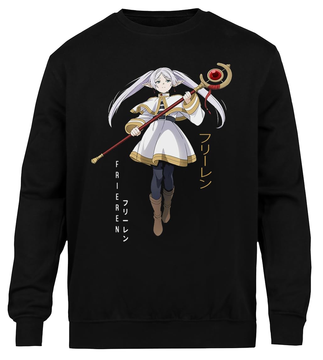 Frieren Sousou No Frieren Unisex Czarny Sweter Ekologiczny Unisex Black Sweatshirt Eco-Friendly Crewneck