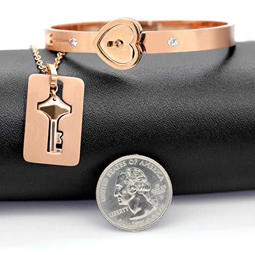 Bracciale rigido placcato oro rosa con lucchetto a...