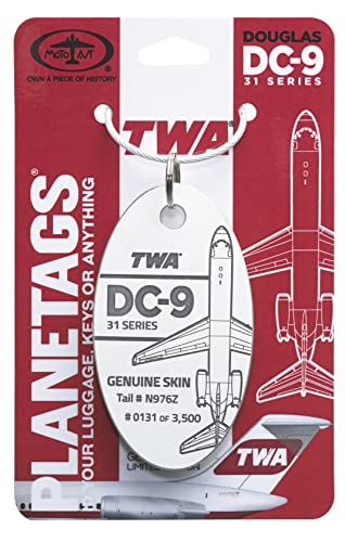PlaneTags TWA® DC-9 Vintage White | Genuine Aircraft Skin | Keychains | Luggage Tags | Tail# N976Z | Gifts for Avgeeks | Gifts for Pilots