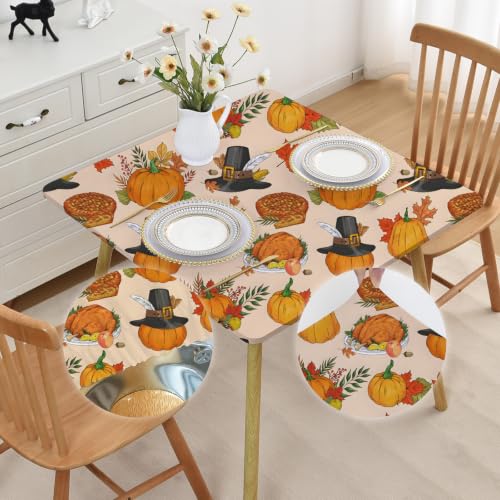 Fall Square Fitted Thanksgiving Tablecloth Elastic 38x38 Inch Wrinkle Free