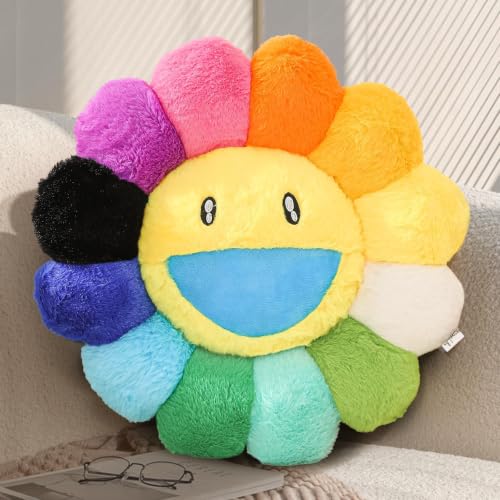 SHINUOER Flower Pillow 15.7" - Cute Smiley Face Sunflower Throw Pillow, Soft Plush Floor Cushion for Bedroom, Living Room & Dorm Decor