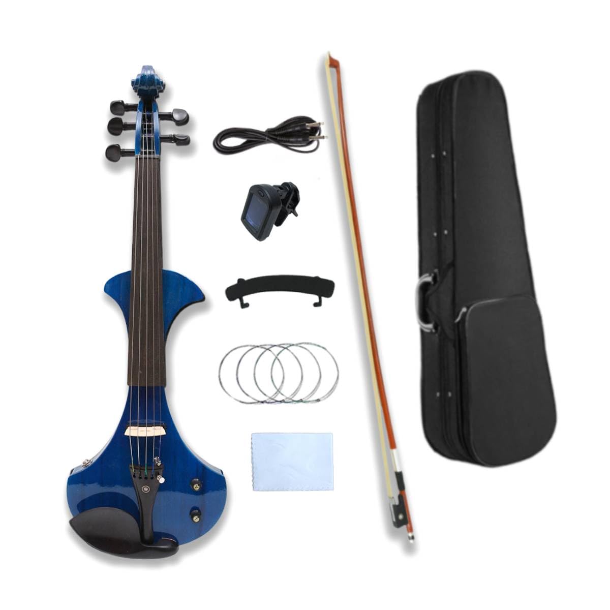 Violino Elettrico Blu a 5 Corde, Violino in Legno massello, Misura 4/4, con Accessori in Ebano, Cavo Jack Grande, Archetto per Violino e Custodia (Blu a 5 Corde)