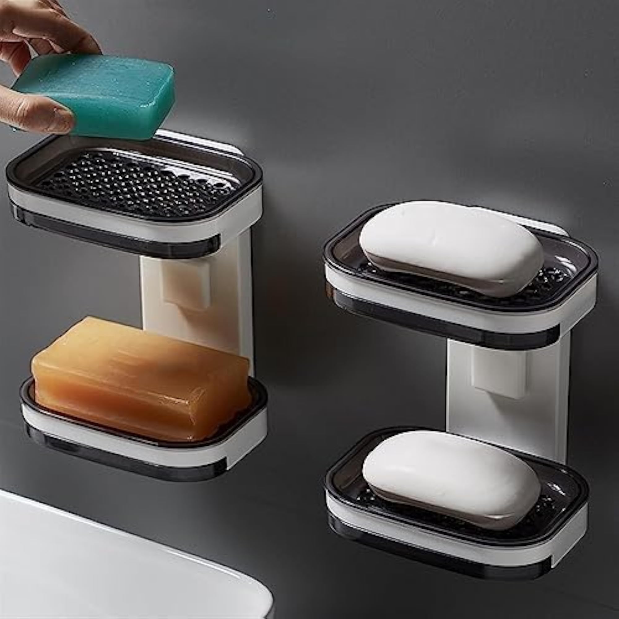 Single Layer Wall Mount Soap Dish Drawer Kitchen Sponge Storage Box