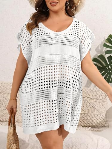 Women's Plus Size Crochet Cover Ups Swimwear V Neck Hollow Out Beachwear Tops2