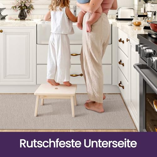 DEXI Küchenläufer rutschfest 2 Stück, Küchenteppich Waschbar, Hochwertige Küchenmatten, Teppich Läufer Flur für Küche, Terrasse & Wohnraum, 43x75cm+43x150cm, Beige