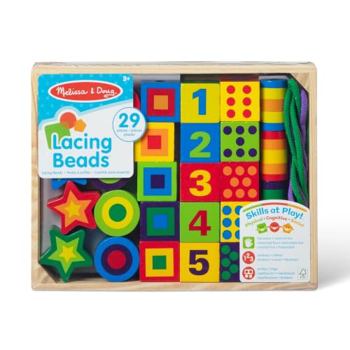 Melissa & Doug Deluxe Wooden Lacing Beads - Educational Activity with 27 Beads and 2 Laces