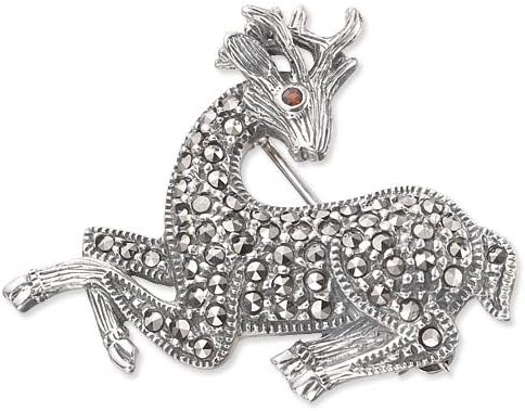 925 Sterling Silver and Switzerland Marcasite Deer Brooch Pin