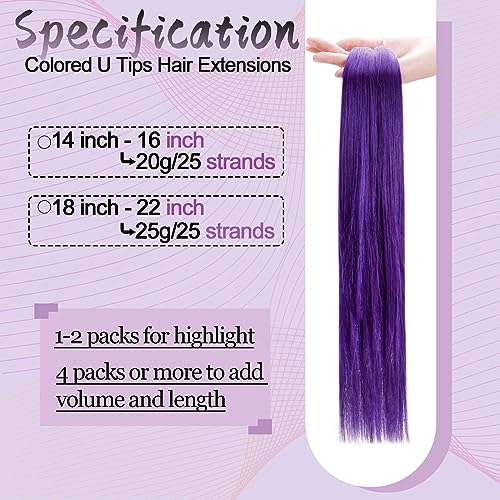 Miniatura 4 de RUNATURE Extensiones de cabello humano con punta en U, extensiones de cabello humano real, color morado, 22 pulgadas, extensiones de cabello humano