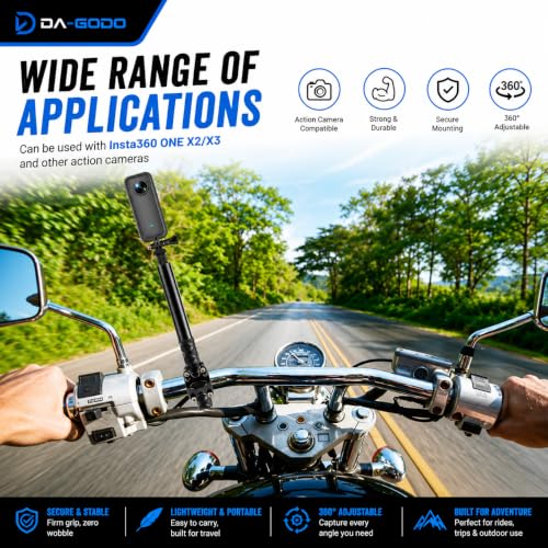 Image of Motorcycle & Bicycle Handlebar Mount with 44.7 inch Invisible Selfie Stick for Insta360 X5 /X4 /X3 /X2, GoPro & DJI Action Cameras, 360 Adjustable Aluminum Alloy Bracket