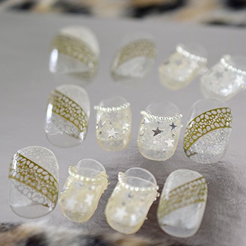 echiq klein rund TOP klar Kunstnägel French Nails Spitze Stern Shimmer bunt glitter gold print kurz Salon Fake verziert… – Bild 6