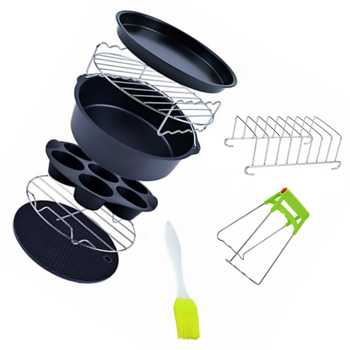 Housoutil 9 Stück Edelstahl Heißluftfritteusen mit Backform und Antihaftbeschichteter Kuchenform Spülmaschinenfest für Küche und Kochen Geeignet Zufällige Farbe