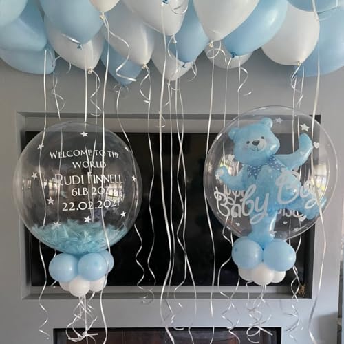 Image of 200Pcs Blue and White Balloon Garland Arch Kit - Light Blue White Balloons 18 12 10 5 Inch Different Size Balloons for Birthday Baby Shower Bachelorette Gender Reveal Party Decoration Supplies