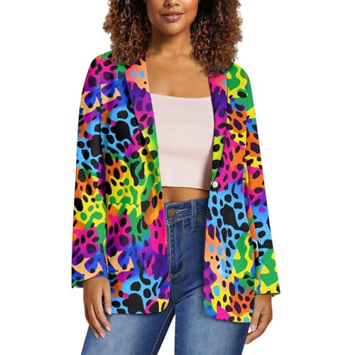 Womens Casual Blazers Flower Open Front Lightweight Button Work Office Jackets Plus Size with Pockets (2XS-3XL)