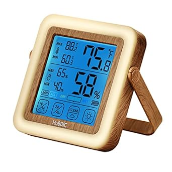 HuBDIC Hygrometer with 3 Level Bright Nightlight, Indoor Thermometer and Humidity Gauge, Temperature and Humidity Monitor for Home and Baby Room, Rechargeable, Portable Nightlight in Dark (Light Wood)