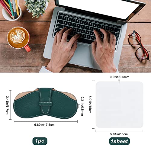 Image of CREATCABIN Leather Glasses Case Portable Sunglasses Pouch Soft Slim Squeeze Eyeglasses Holder Cover Bag with Suede Fiber Cleaning Cloth for Women Men Dark Green