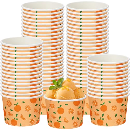 Image of Funnymoom 50 Pack Orange Ice Cream Cups 9 oz Orange Disposable Dessert Bowls Little Cutie Paper Soup Bowls Snack Cups for Hot or Cold Food for Summer Fruit theme Baby Shower Wedding Birthday Party