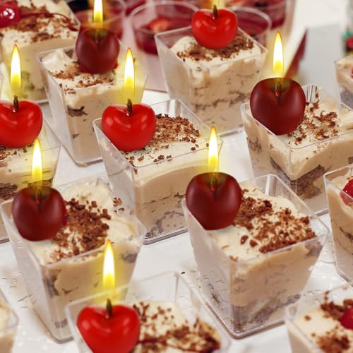 Image of Conelist 15 Pcs Cherry Shaped Birthday Cake Toppers Decor, Red, Burgundy | Cute Fruit Shaped Candles Mini Cherry Cake Decorations Party Favors Soy Wax Cupcake Toppers for Wedding Dessert Table Gifts