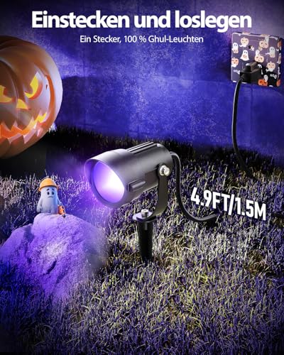 12W Schwarzlichtlampe mit 1.5M Kabel Stecker, Schwarzlicht Strahler Gartenstrahler Wasserdicht, 270° Drehwinkel Schwarzlicht Halloween Strahler für Party, Leuchtreklame, Neonfarben, Garten