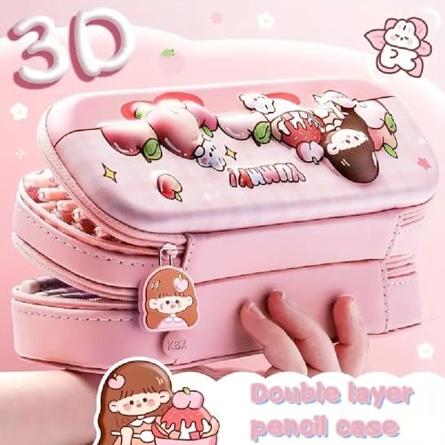 Image of Kawaii Pencil Case Ethylene Vinyl Acetate (Eva) Pencil Case Double Layer 3D Cute Pencil Aesthetic Pencil Box for Girls Large Capacity Pen Boxe (Double Layer Space Blue)