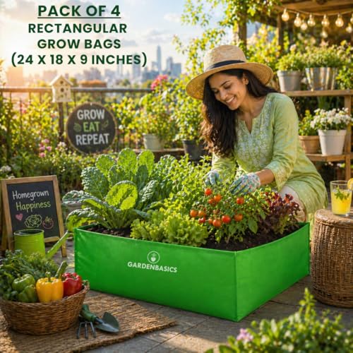 Image of HDPE 260 GSM Rectangular Grow Bag (24x18x9 Inch) | Reusable UV Stabilized Grow Bags for Terrace, Balcony & Kitchen Garden | Heavy Duty Vegetable Planter | Ideal for Leafy Plant & Herbs