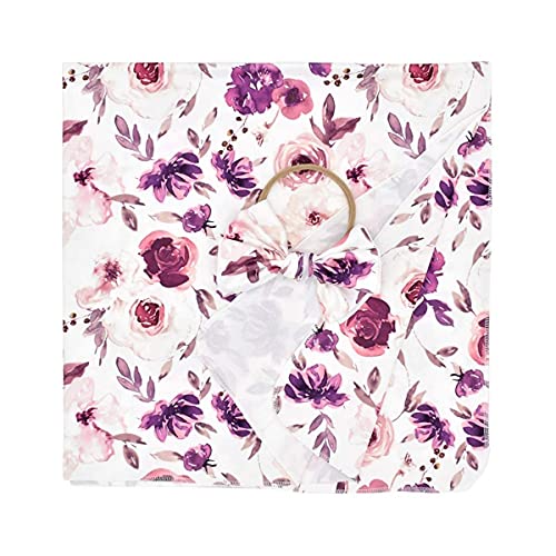 Image of Newborn Floral Receiving Blanket Baby Girls Swaddle Wrap and Headband Set