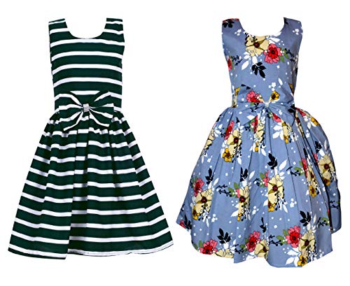 Image of Casual Frock for Baby Girls,Blue Printed and Olive Printed,Pack of 2