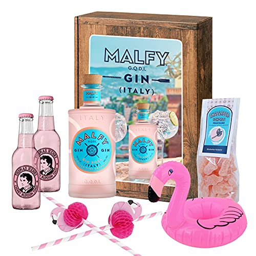 Malfy Gin Rosa Geschenkpaket | Gin Geschenkkorb 10-teilig | Geschenk für Männer | Geschenkideen mit Alkohol | Präsentkorb gefüllt Cover