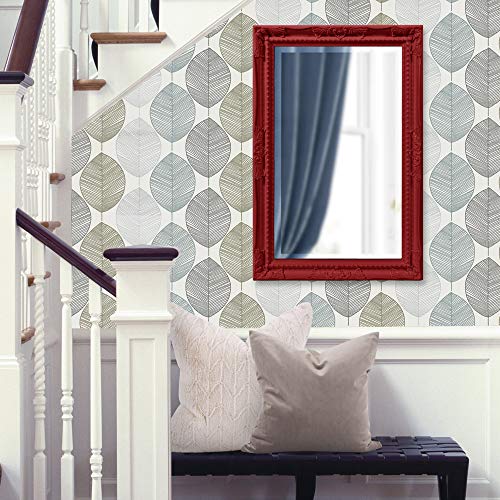 Image of Howard Elliott Collection Queen Ann Rectangular Glossy Red Wall Mirror, Rectangle Hanging Wood Framed Vanity Mirrors for Home Decor, Living Room, Bathroom, Bedroom, or Hallway, 24 x 36 Inch