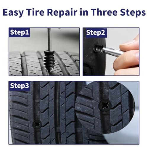 Image of Tire Plugs Screw Type,Tire Repair Rubber Nail Kit, 2 Size Vacuum Tire Plug Kit, Carbon Steel Center, for Car, Motorcycle, Truck, Bicycle, ATV, with Storage Case