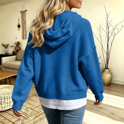 MaMiDay Women's Oversized Hooded Sweater Casual Pullover Drop Shoulder Blue - image 9