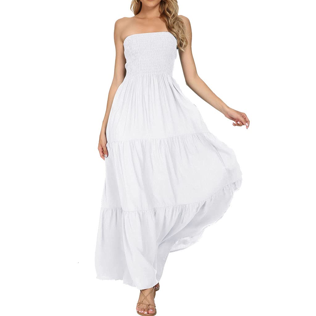 Timathous Women's Summer Strapless Tube Top Maxi Dresses Off Shoulder Boho Beach Long Dress