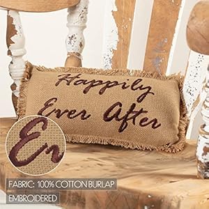 VHC Brands Rustic Primitive Country Accent Throw Pillow Rectangle Text Happily Ever After Tan 7×13 inches