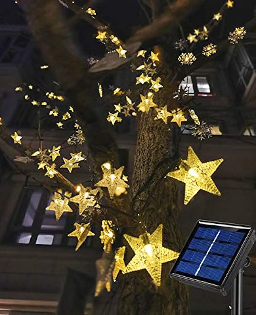 50ft 120 LED Solar Star Fairy Lights, Outdoor Decorative Solar String Lights, Waterproof Ambiance Lighting for Patio Deck,Camper,Gazebo,Girls Themed Room,Garden,Porch,Bush Decor,Warm White