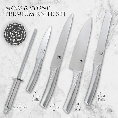 Image of Moss & Stone Small 6 Pcs Kitchen Knife Set with Block, Stainless Steel
