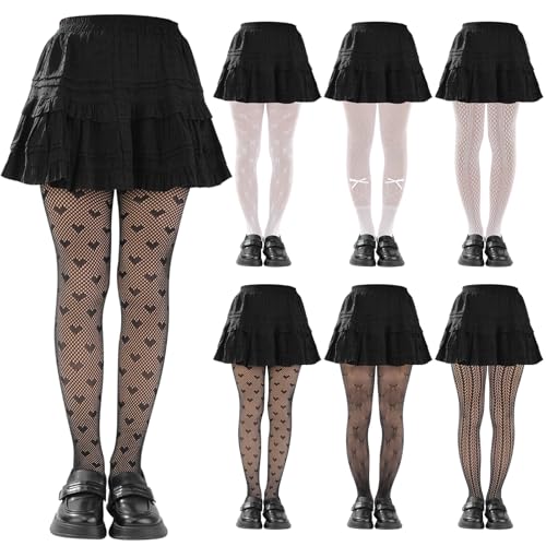 6 Pairs Girls Lace Fishnet Tights Kids Sheer Patterned Stockings High Waist Mesh Tights Ultra Soft Comfortable Hollow Out Dance Pantyhose for Party First Communion & Everyday Wear(9-12 Years)