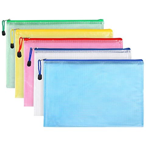 Zip File Folders, Pyhot 10pcs A4 Size Mesh Document File Bags Storage Pouch with Zipper for Cosmetics Offices Supplies Travel Accessories, 5 Colors Cover