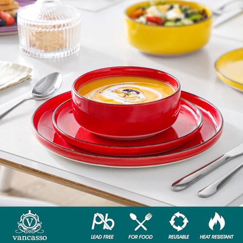 Image of vancasso Bonita Stoneware Dinnerware Sets, 12 Pieces Dishes Set,Polished Round Plates and Bowls Set for 4, Dishwasher and Microwave Safe, Multicolor