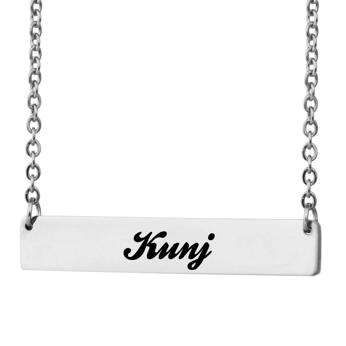 Engraved Custom Name Necklace Horizontal Bar Initial Kunj Name Plate Jewelry