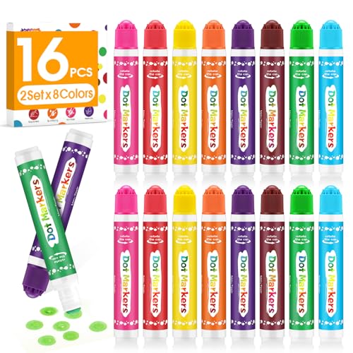 FUMILE 16PCS Dot Markers for Toddlers 1-3 2 Pack 8 Colors Bingo Daubers for kids Non-Toxic and Washable Bingo Dot Markers for Art and Craft.Dot Paints for kids Drawing Coloring Supplies
