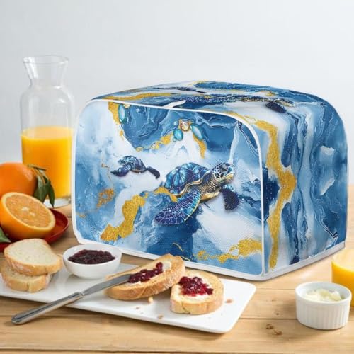 Image of Talayituse Turtle Marble Print Toaster Cover 2 Slice Wide Slot, Lightweight Bread Maker Cover Dust Protection Washable Appliance Bag, S