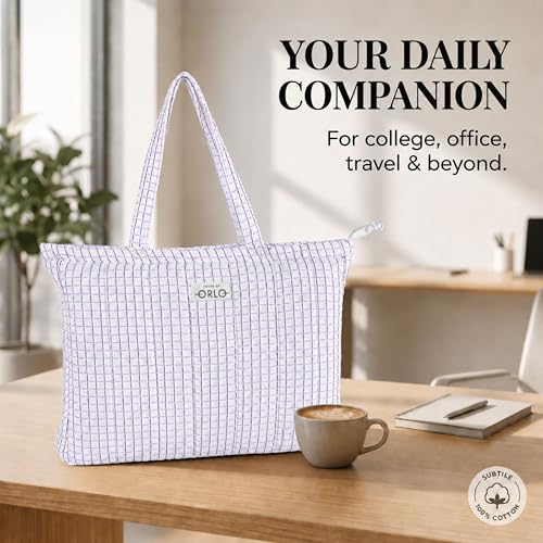 Image of Premium Cotton Waffle Quilted Tote Bag, Large Spacious Handbag for College, Office, Work, Travel, Shopping & Daily Use