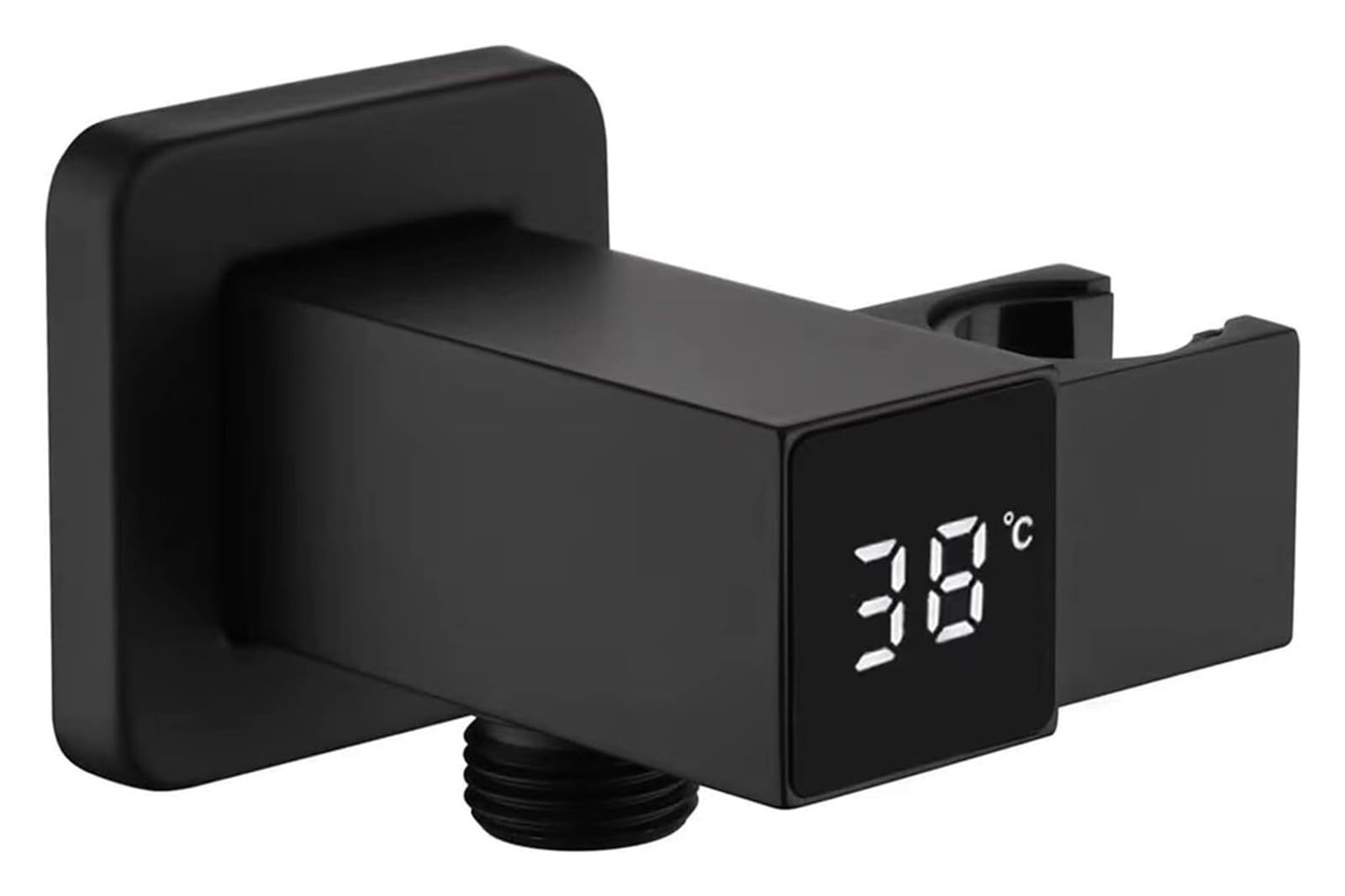 Shower Head Holder Black,Adjustable Handheld Brass Shower Head Bracket with LED Temperature Digital Display,Wall Mounted Square Shower Wand Holder