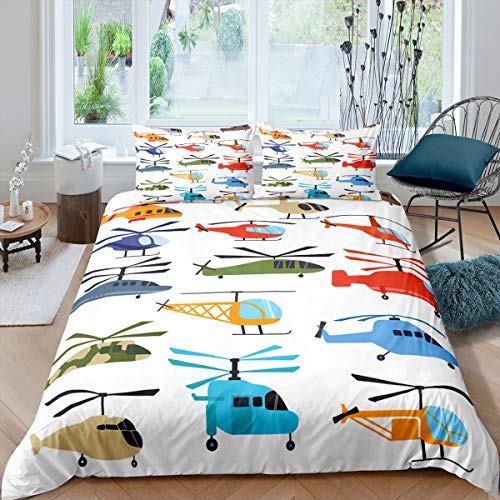 Feelyou Aircraft Bedding Sets Boys Cartoon Helicopter Duvet Covers Kids Nursery Child Ultra Soft Flying Airplane Pattern Comforter Cover Children Colorful Plane Quilt Cover Decorative 2 Pcs Twin Size