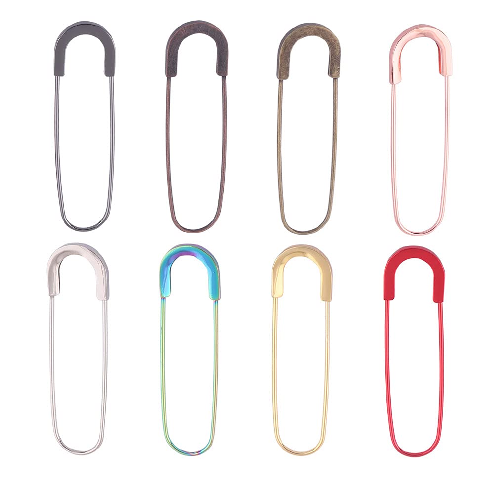 Rainbow Large Safety pins Metal Safety Jewelry pin Brooch Blankets Skirts Kilt Pin Stitch Markers tag Label pins Sewing Supplies 80mm Length 10pcs (Rainbow)