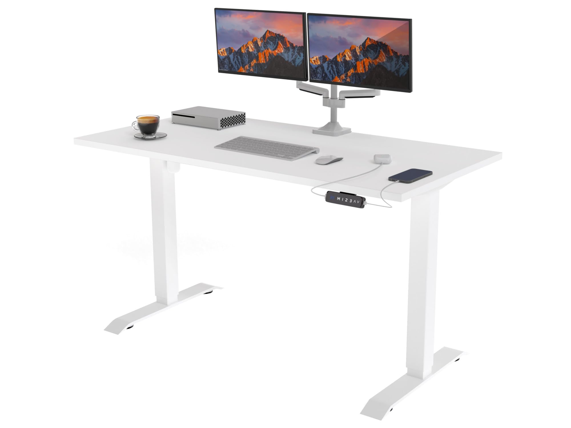 POKAR Escritorio Gaming Mesa Elevable Mesa Regulable Altura Tablero para Escritorio (Blanco + Blanco, 160 x 80)