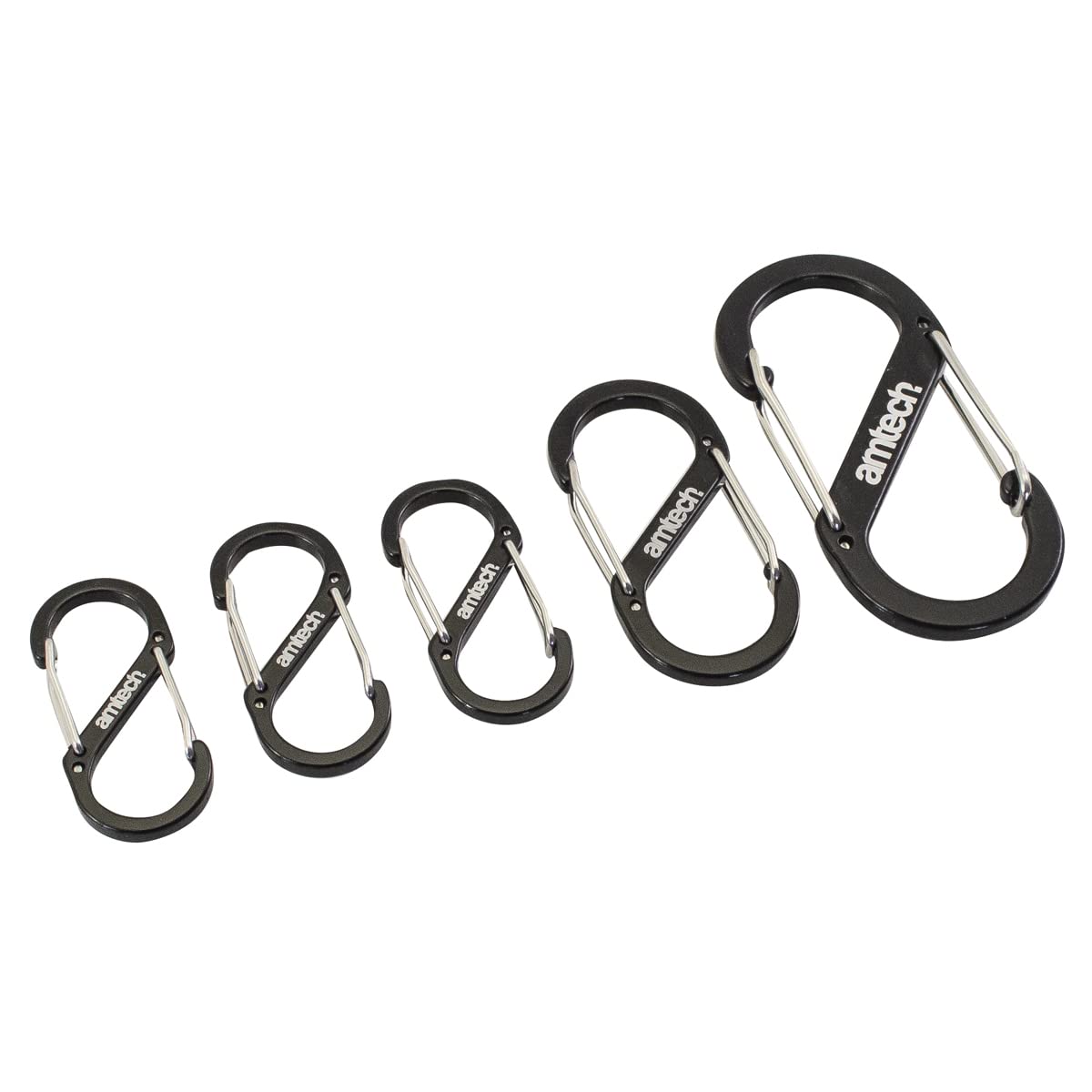 Amtech - Set of Dual Buckle Carabiners for Camping, Backpacks, and Other Lightweight Uses, Versatile, Durable and Long Lasting, Three Multifunctional Sizes (5 Piece)
