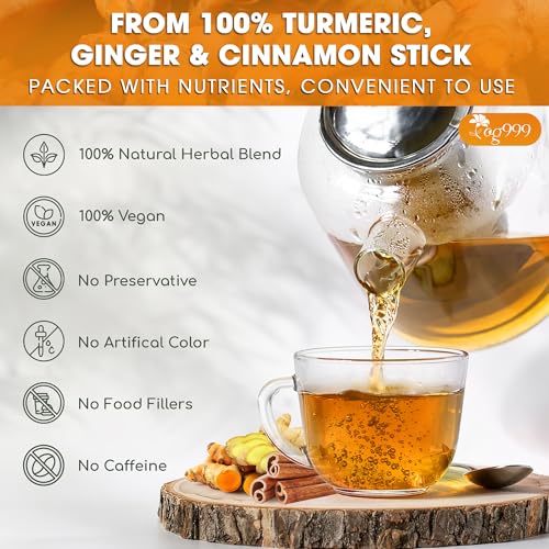 Image of TOG999, Premium 6oz Ginger Turmeric Cinnamon Loose Leaf Herbal Tea - Premium Quality Spiced Herbal Blend - Caffeine-Free, Non-GMO, Natural Dried Roots and Bark. Vegan-Friendly.